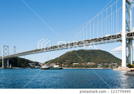 [Kitakyushu Moji Port: Kanmon Straits and Kanmon Bridge from Norfolk Square] 121770495