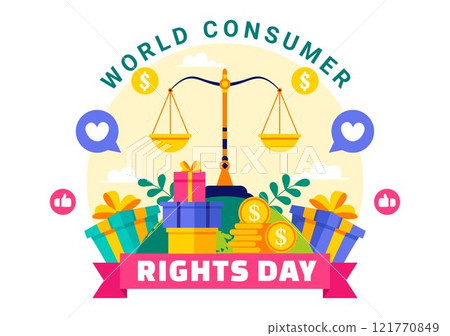 World Consumer Rights Day Vector Illustration on 15 March, Featuring Shopping Bags to Represent Consumer Rights Being Respected and Protected 121770849