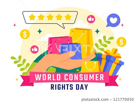 World Consumer Rights Day Vector Illustration on 15 March, Featuring Shopping Bags to Represent Consumer Rights Being Respected and Protected 121770850
