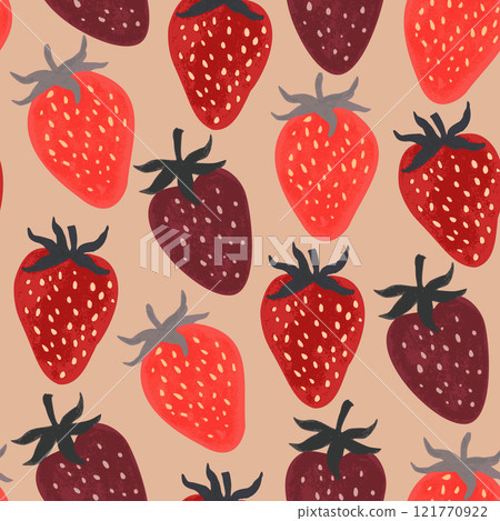 Seamless pattern with red textured strawberries. Hand-drawn  illustration 121770922