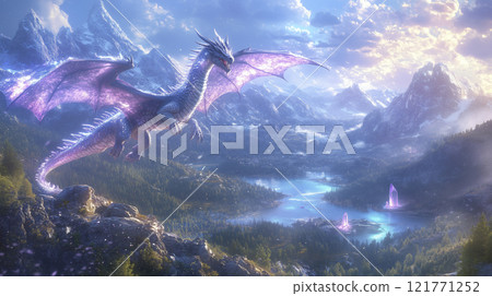 湖光山色的奇幻龍世界“AI生成圖像” 121771252