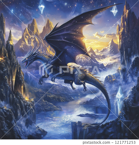 湖光山色的奇幻龍世界“AI生成圖像” 121771253