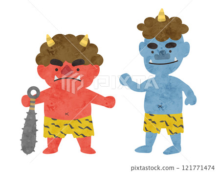 紅色惡魔和藍色惡魔的水彩風格向量圖 121771474