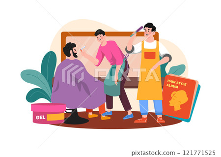 Men's Hairstylist Does A New Hairstyle For Customers 121771525