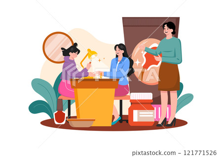 Women In A Nail Salon Receive Manicures From Beauticians Women In A Nail Salon Receive Manicures From Beauticians 121771526