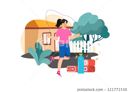 Skipping Rope Exercise Outside Illustration concept on white background Skipping Rope Exercise Outside Illustration concept on white background 121771530