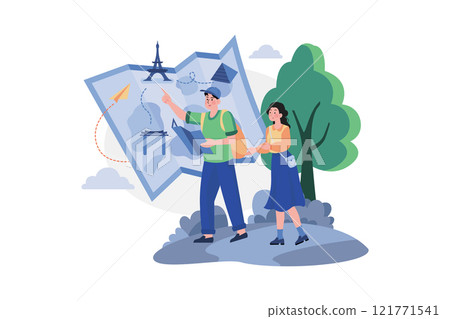 Couple Planning A Trip On The Map 121771541