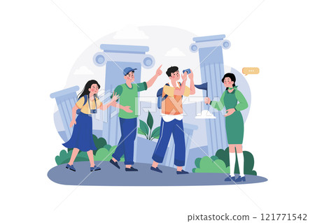 Tour Guide Lady And Group Of Tourists Tour Guide Lady And Group Of Tourists 121771542