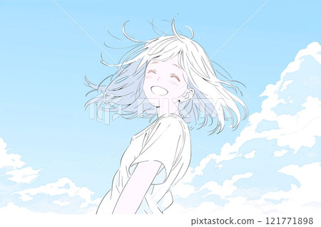 Blue sky and cute woman illustration "AI generated image" 121771898