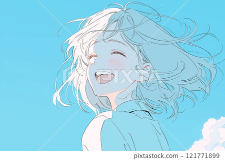 Blue sky and cute woman illustration "AI generated image" 121771899