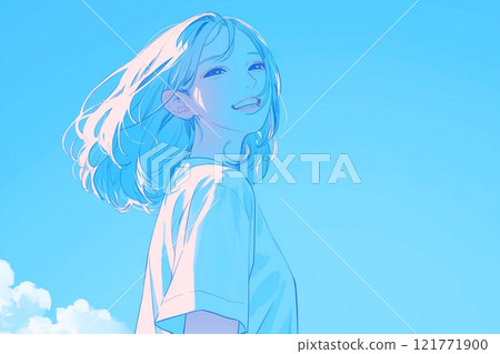 藍天可愛女插畫“AI生成圖像” 121771900