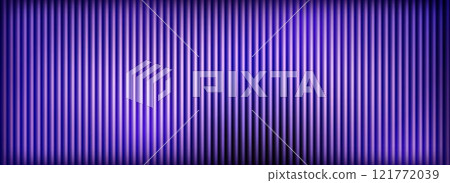 Purple ribbed glass background. Violet blurred frosted reeded wallpaper. Colored corrugated glass texture for door, window, rooftop. Wavy striped blurry surface overlay. Vector backdrop 121772039