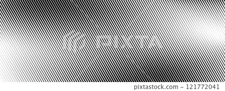 Vanishing linear gradient texture. Black diagonal stripes gradation background. Thin to thick fade slanted pattern backdrop. Vector oblique parallel strokes wallpaper for overlay, print, cover, banner 121772041
