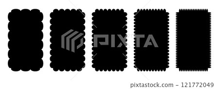 Wavy edge rounded frame collection. Jagged scallop rectangle border element set. Black undulate graphic design templates for decoration, banner, poster, template, sticker, badge. Vector vintage bundle Wavy edge rounded frame collection. Jagged scallop rectangle border element set. Black undulate graphic design templates for decoration, banner, poster, template, sticker, badge. Vector vintage bundle 121772049