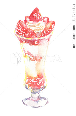 Watercolor illustration of fruit parfait: strawberry 121772194