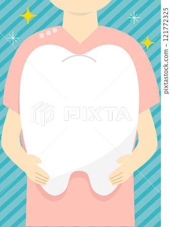 Illustration of a person holding a tooth in his hand Dental clinic notice poster Illustration of a person holding a tooth in his hand Dental clinic notice poster 121772325