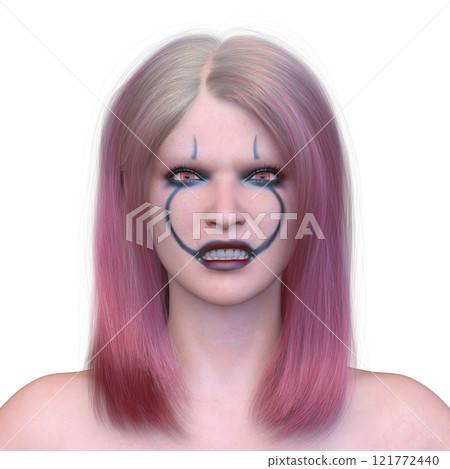 Close-up of a woman's face with clown makeup Close-up of a woman's face with clown makeup 121772440