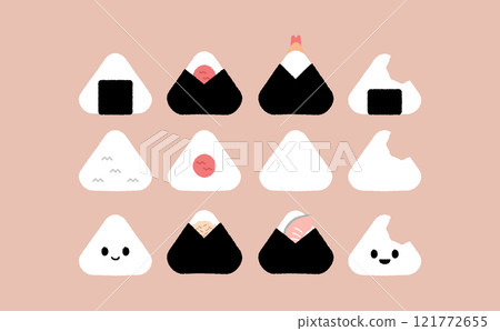 Simple and cute rice ball illustration set 121772655