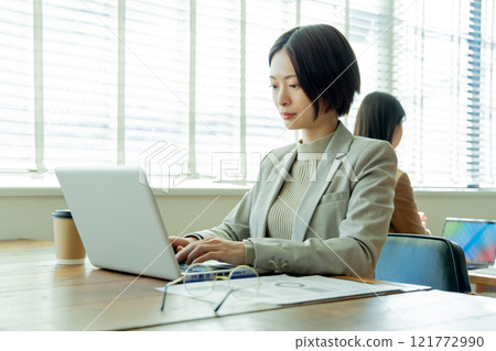 Woman working in coworking space Woman working in coworking space 121772990