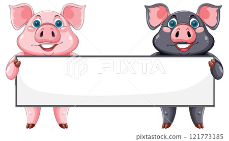 Cute Pigs Holding Blank Sign 121773185