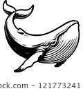 Monochrome illustration of a whale 121773241