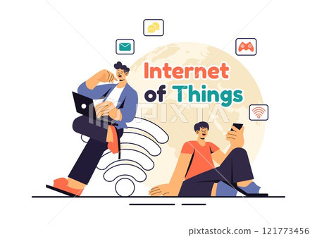Internet of Things IoT Vector Illustration featuring Technology, Smart Connection and Control Devices in a Network for Industrial with Internet Access Internet of Things IoT Vector Illustration featuring Technology, Smart Connection and Control Devices in a Network for Industrial with Internet Access 121773456