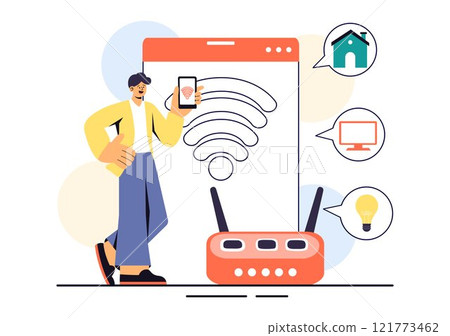 Internet of Things IoT Vector Illustration featuring Technology, Smart Connection and Control Devices in a Network for Industrial with Internet Access Internet of Things IoT Vector Illustration featuring Technology, Smart Connection and Control Devices in a Network for Industrial with Internet Access 121773462