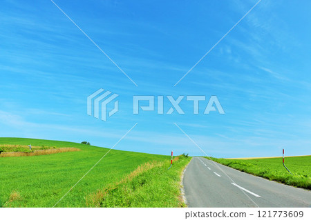 The blue sky of Hokkaido summer and the way of Biei The blue sky of Hokkaido summer and the way of Biei 121773609