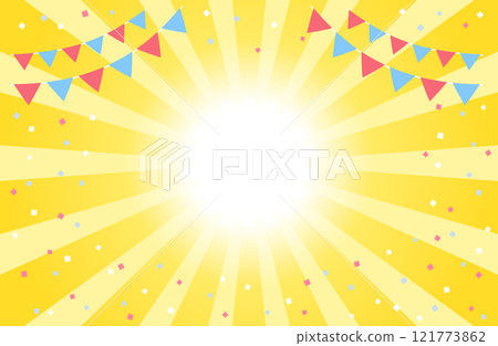 集中線森伯斯特五彩紙屑花環旗幟旗幟背景插圖黃色黃色 121773862