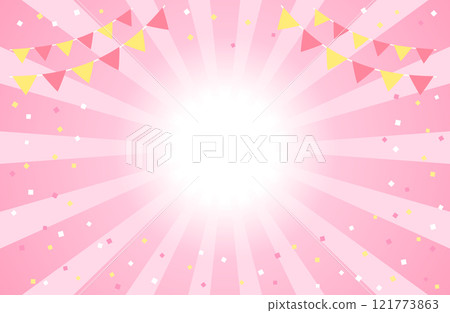 Concentrated line, sunburst, confetti, garland, flag, background illustration, pink 121773863