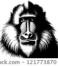 Monochrome illustration of a Mandrill's face 121773870
