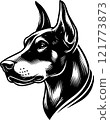 Monochrome illustration of a Doberman 121773873