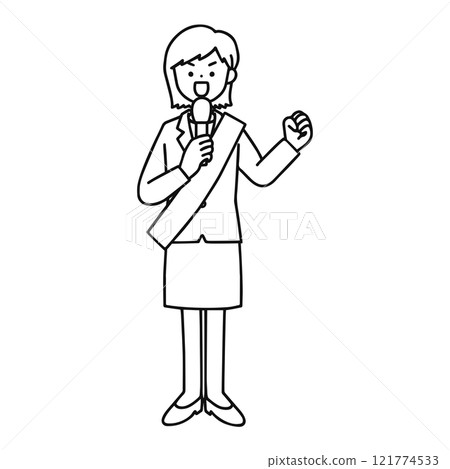 Election campaign/woman giving a speech line drawing Election campaign/woman giving a speech line drawing 121774533