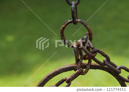 Old well bucket with rusty chain, life concept from a century ago. Old well bucket with rusty chain, life concept from a century ago. 121774551