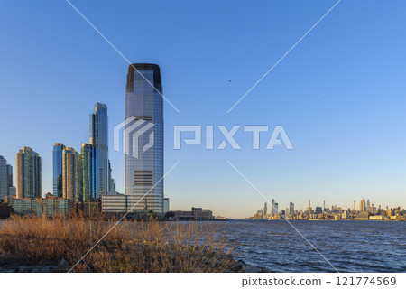 Exchange Place, New Jersey from Liberty State Park at spring with clear blue sky 2024 121774569