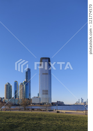 Exchange Place, New Jersey from Liberty State Park at spring with clear blue sky 2024 121774570