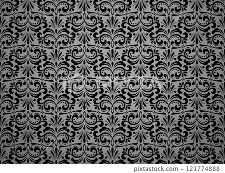 Floral pattern. Vintage wallpaper in the Baroque style. Seamless vector background. Gray and black ornament for fabric, wallpaper, packaging. Ornate Damask flower ornament 121774888