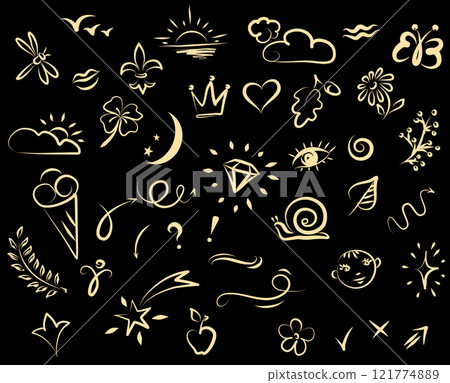 Doodle illustration. Abstract childish doodles. Vector graphic elements. 121774889