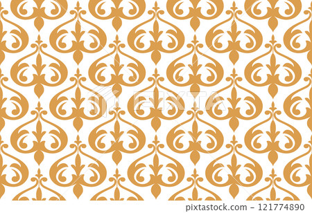 Floral pattern. Vintage wallpaper in the Baroque style. Seamless vector background. White and golden ornament for fabric, wallpaper, packaging. Ornate Damask flower ornament 121774890