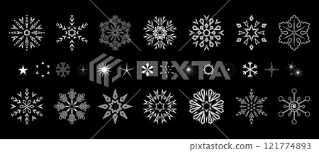 Snowflakes icon collection. Graphic modern black and white ornament Snowflakes icon collection. Graphic modern black and white ornament 121774893