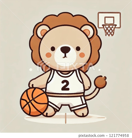 Illustration of a lion playing basketball 121774958