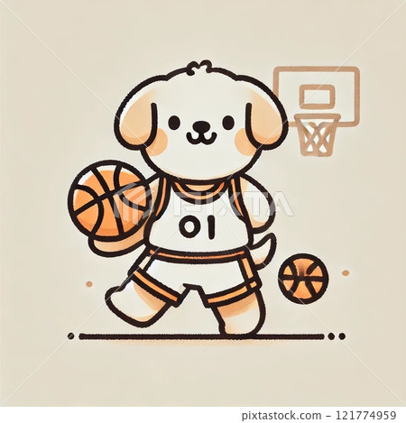 Illustration of a dog playing basketball 121774959