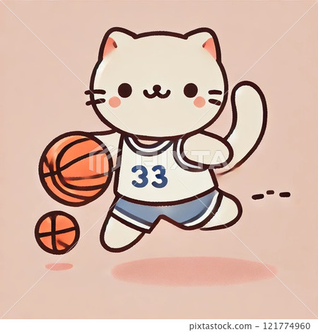 Illustration of a cat playing basketball 121774960