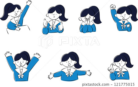 Icon set of various facial expressions of female students in uniform Icon set of various facial expressions of female students in uniform 121775015
