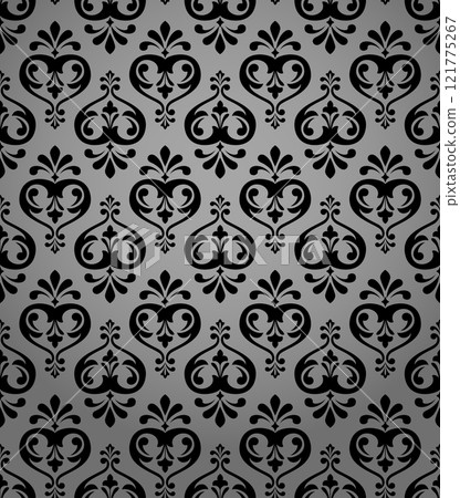Floral pattern. Vintage wallpaper in the Baroque style. Seamless vector background. Gray and black ornament for fabric, wallpaper, packaging. Ornate Damask flower ornament 121775267