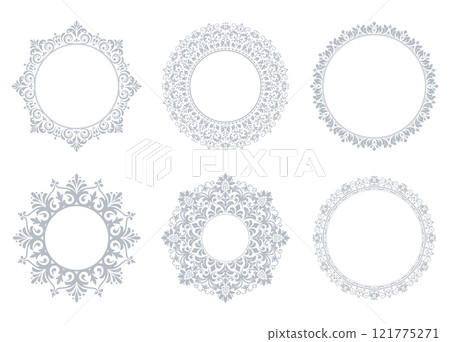 Set of decorative frames Elegant vector element for design in Eastern style, place for text. Floral gray and white borders. Lace illustration for invitations and greeting cards 121775271