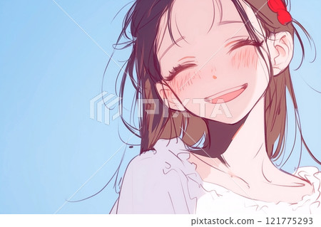 AI-generated image of a woman with a cute smile and blue sky 121775293