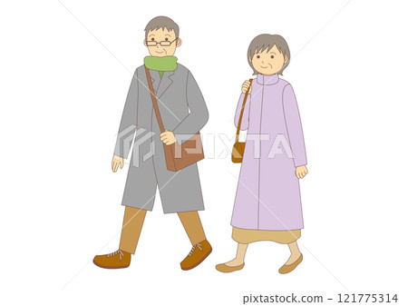一組老年男女冬季旅遊插畫_以主線為主線 121775314