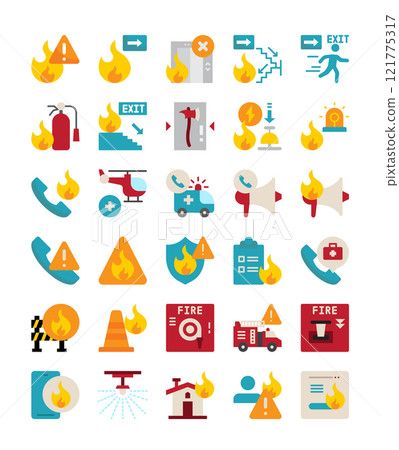 set of fire emergency element flat icon set of fire emergency element flat icon 121775317