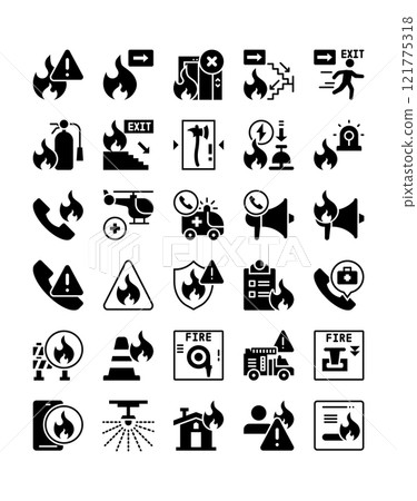 set of fire emergency element solid glyph icon set of fire emergency element solid glyph icon 121775318